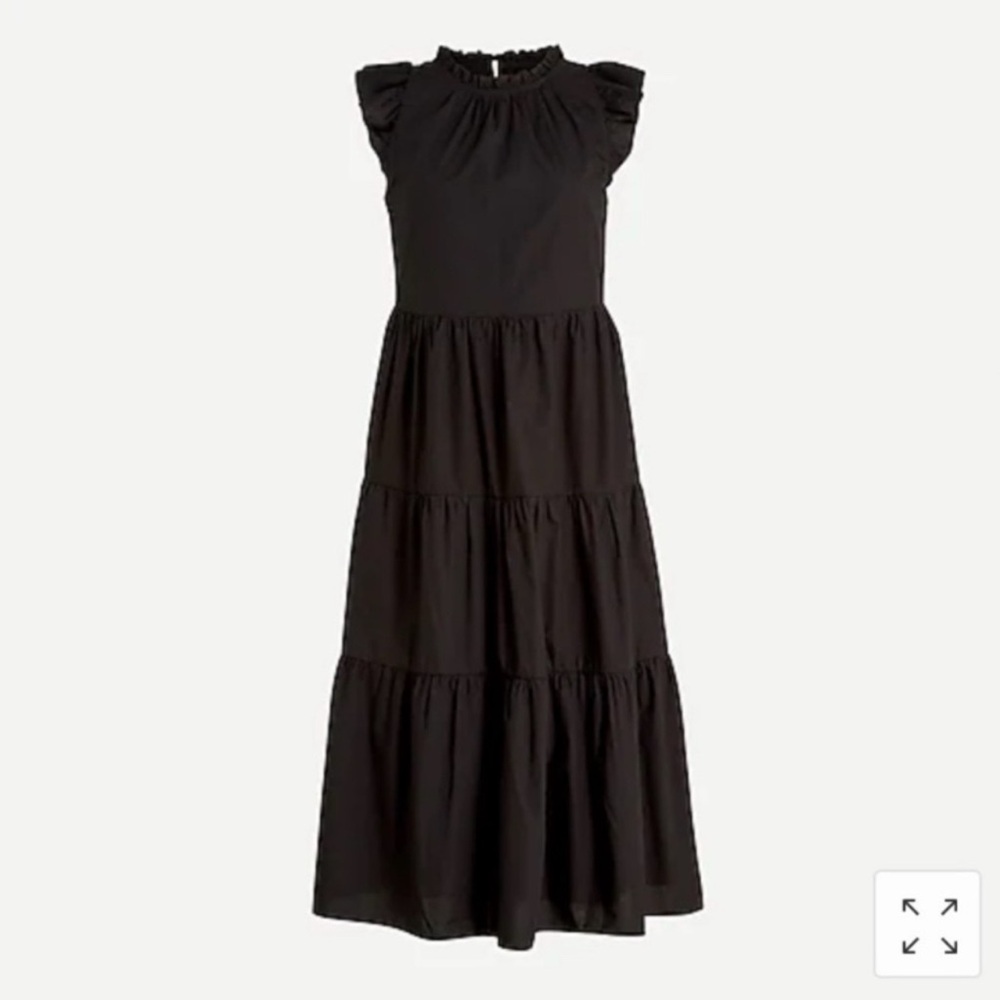 NEW J Crew Black Tiered Ruffle Sleeve Cotton Poplin Midi Dress Women's LT